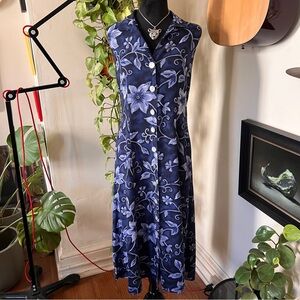 Vtg 90s California Krush Blue Purple Floral Maxi Dress Back Detail - Size 8